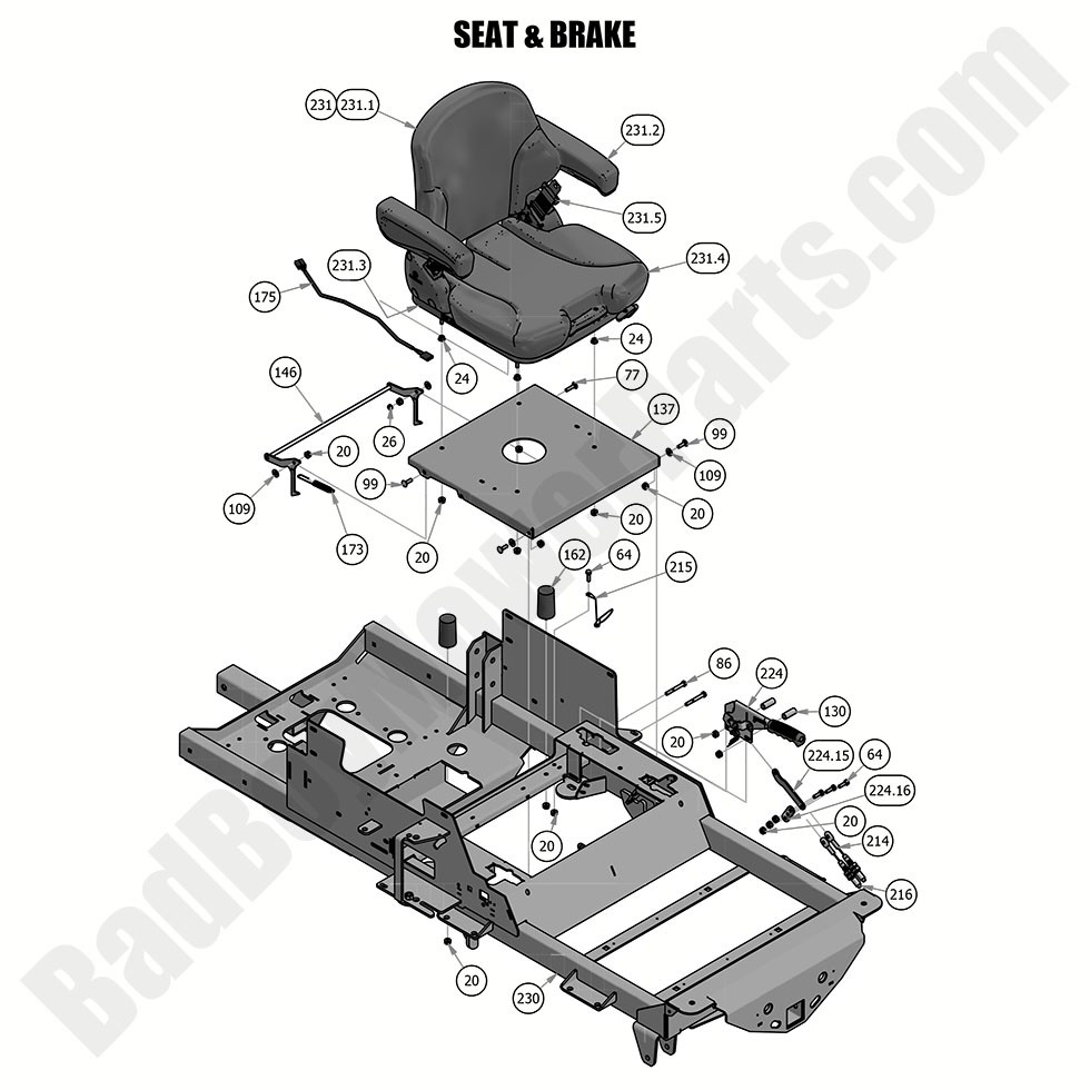 1965 - Bad Boy Mower Parts Lookup > 2019 > Renegade - Diesel > Seat & Brake